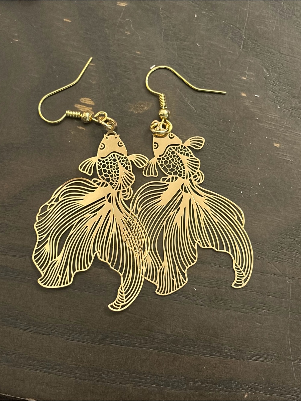 Gold Fish Dangle Earrings - Elegant Filigree Koi Design